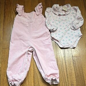 Beaufort Bonnet Co. Pink Corduroy Overalls and Floral Onesie Size 18-24 Months
